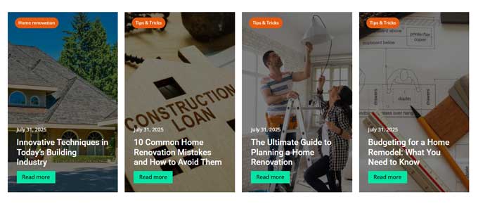 Blog example with loop builder and featured background image