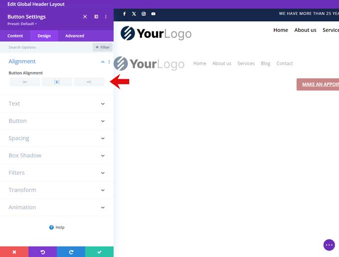 Change the button alignment