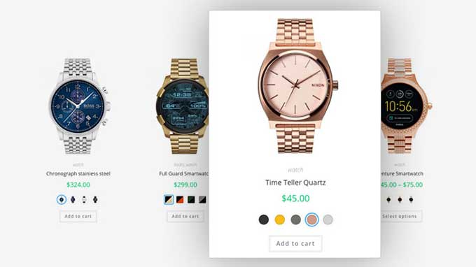 Color swatches on the home page
