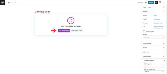 Create a new page and enable the Divi Builder
