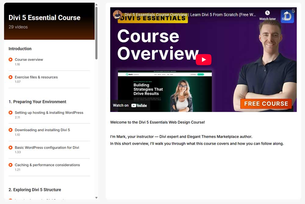 Divi 5 course area