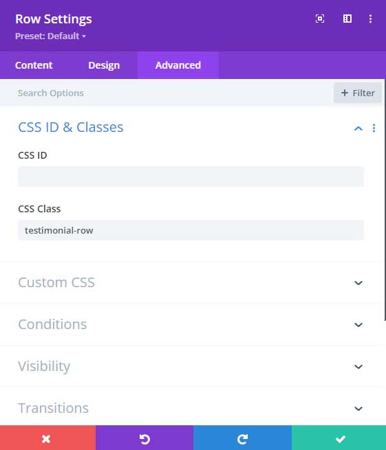 Row css class