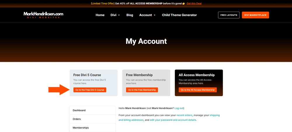 Access the free course from your account