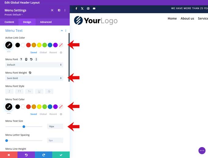 menu font settings