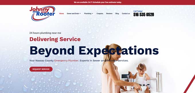 A website design for a plumbing company with a modern and professional look, featuring compelling headlines and informative copy