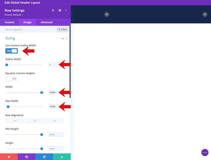 Row design settings