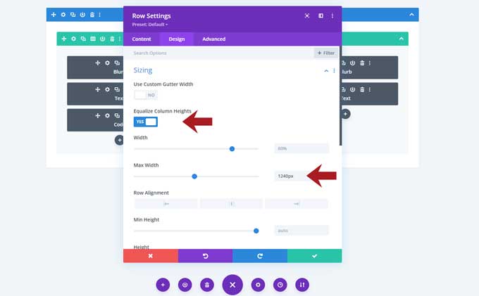 Row settings