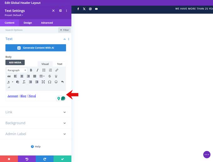 Text module with links
