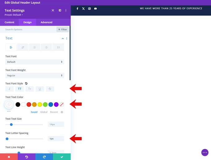 Text settings