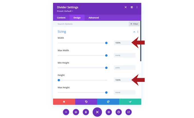 Width and height settings