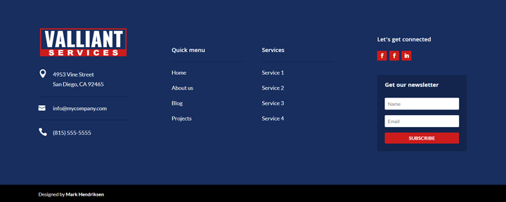 Valliant Divi footer example