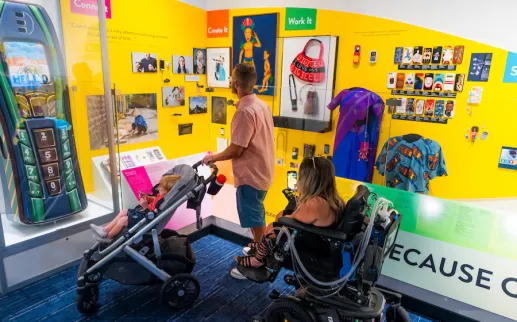 Family with baby stroller and wheelchair